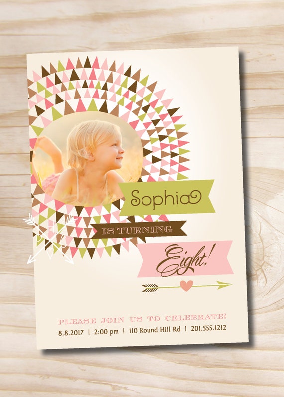 MODERN ARROW Triangle 6th 7th 8th teen Birthday invitation Personalized Custom - You Print Il_570xn