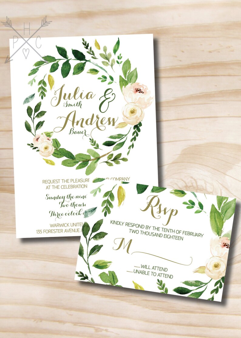 Aquarell Blumen Kranz Hochzeit Einladung Antwort Karte | Etsy