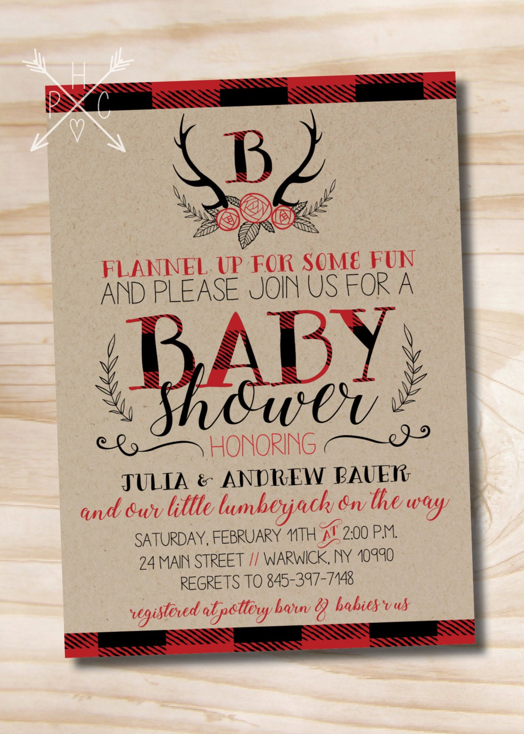 Lumberjack Baby Shower Invitation Buffalo Plaid Baby Shower - Etsy