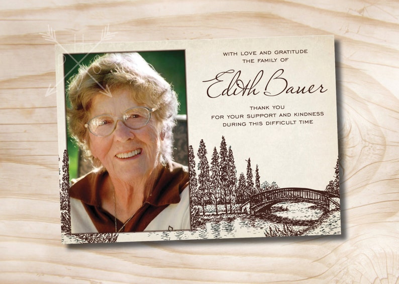Printable digital file or printed invitations Funeral Thank You Notecards Bridge and River Photo Sympathy Memorial