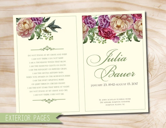 Watercolor Floral Funeral or Memorial Program - Bulletin - Order of Service, 8.5" x 11" or A4 - printable design file Il_570xn