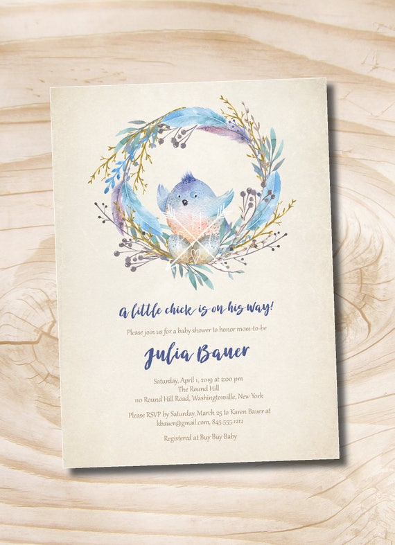 BLESS THIS NEST Watercolor Bird Nest Baby Shower invitation - Printable Digital file or Printed Invitations Il_570xn