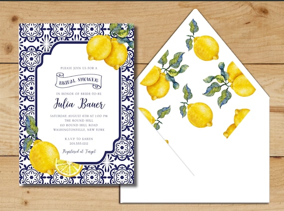 Amalfi Coast Italian Lemon Bridal Shower Invitation Envelope Liners - Digital or Printed Il_570xn