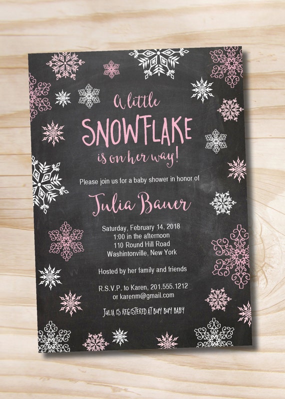 Little Snowflake Gold and Pink Girl Chalkboard Blackboard Baby Shower Invitation - Printable Digital file or Printed Invitations Il_570xn