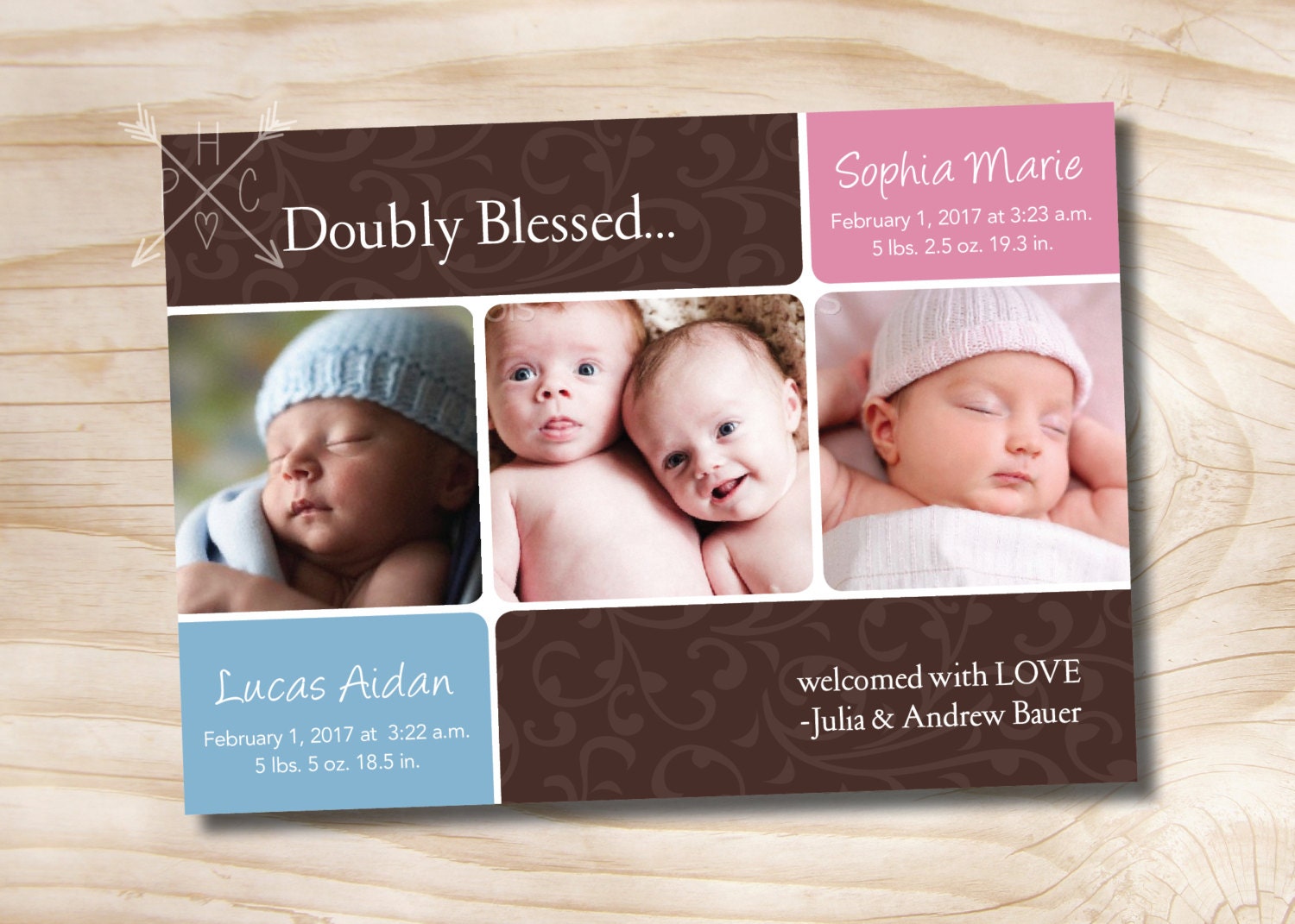 Buy DOUBLY BLESSED Twins Birth Announcement/baby Girl/baby Boy ...