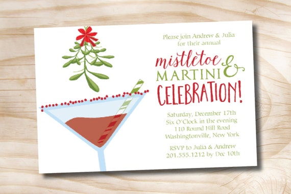 Mistletoe and Martinis Holiday Cocktail Christmas Party Holiday Party Invitation - Printable digital file or printed invitations Il_570xn