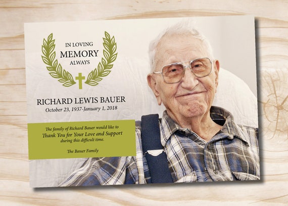 Palm Frame, Photo Memorial, Funeral Thank You Notecards - Printable digital file or printed invitations Il_570xn