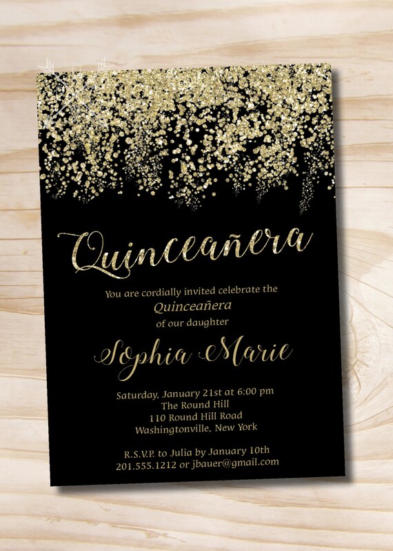 Gold Glitter Quinceanera Quince Sweet 16 Birthday invitation