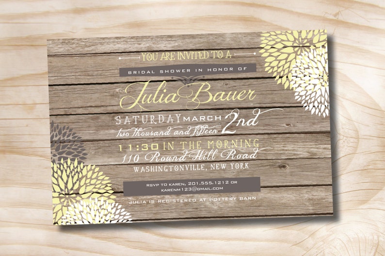 Vintage Wooden Plank Bridal Shower/ Couples Shower/Baby Shower Invitation - Printable digital file or printed invitations 