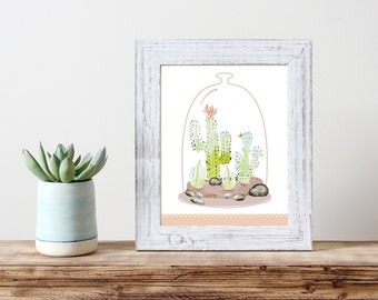 Watercolor Terrarium Print 5x7 8x10 11x14 Wall Art Nursery Home Decor Poster
