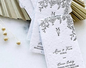 Letterpress Business Cards on Wildflower Seeded Handmade Paper | Eco-Friendly Custom Plantable Cards