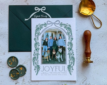 Letterpress Holiday Christmas Photo Card - Joyful Design