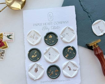 Handmade Silver & Gold Holiday Wax Seals, Adhesive Backs, Set of 9