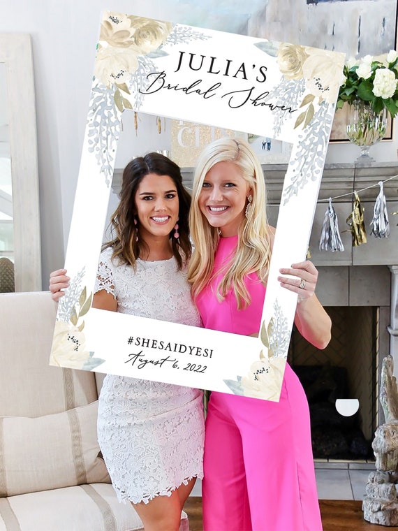 Dusty Blue Neutral Floral Bridal Shower Photo Frame Prop Photo Booth Frame Il_570xn