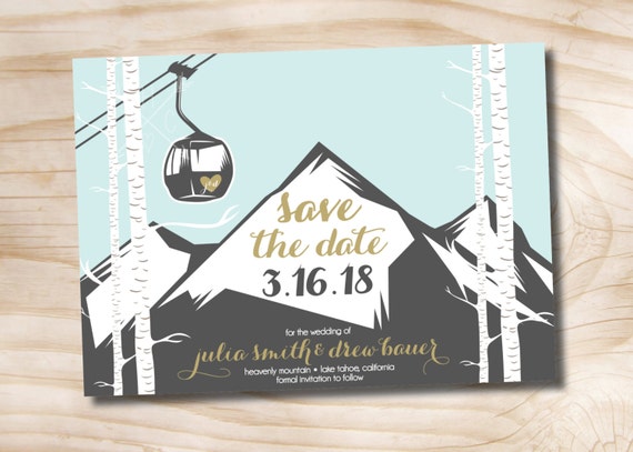 Gondola Mountain Wedding Save the Date - Printable digital file or printed invitations Il_570xn