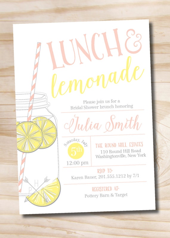 Lunch and Lemonade Mason Jar Bridal Shower Invitation, Casual Bridal Shower Invitation - Digital or Printed Invitation Il_570xn