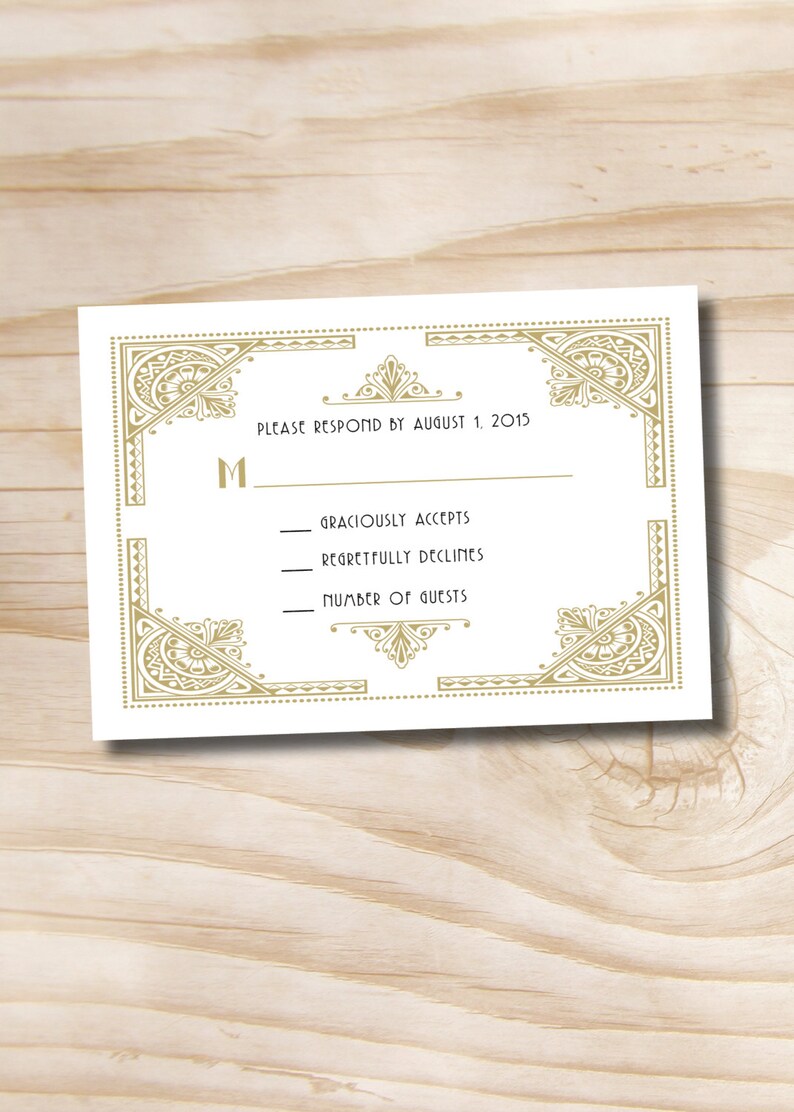 ART DECO GATSBY Wedding Invitation and Response Card Etsy