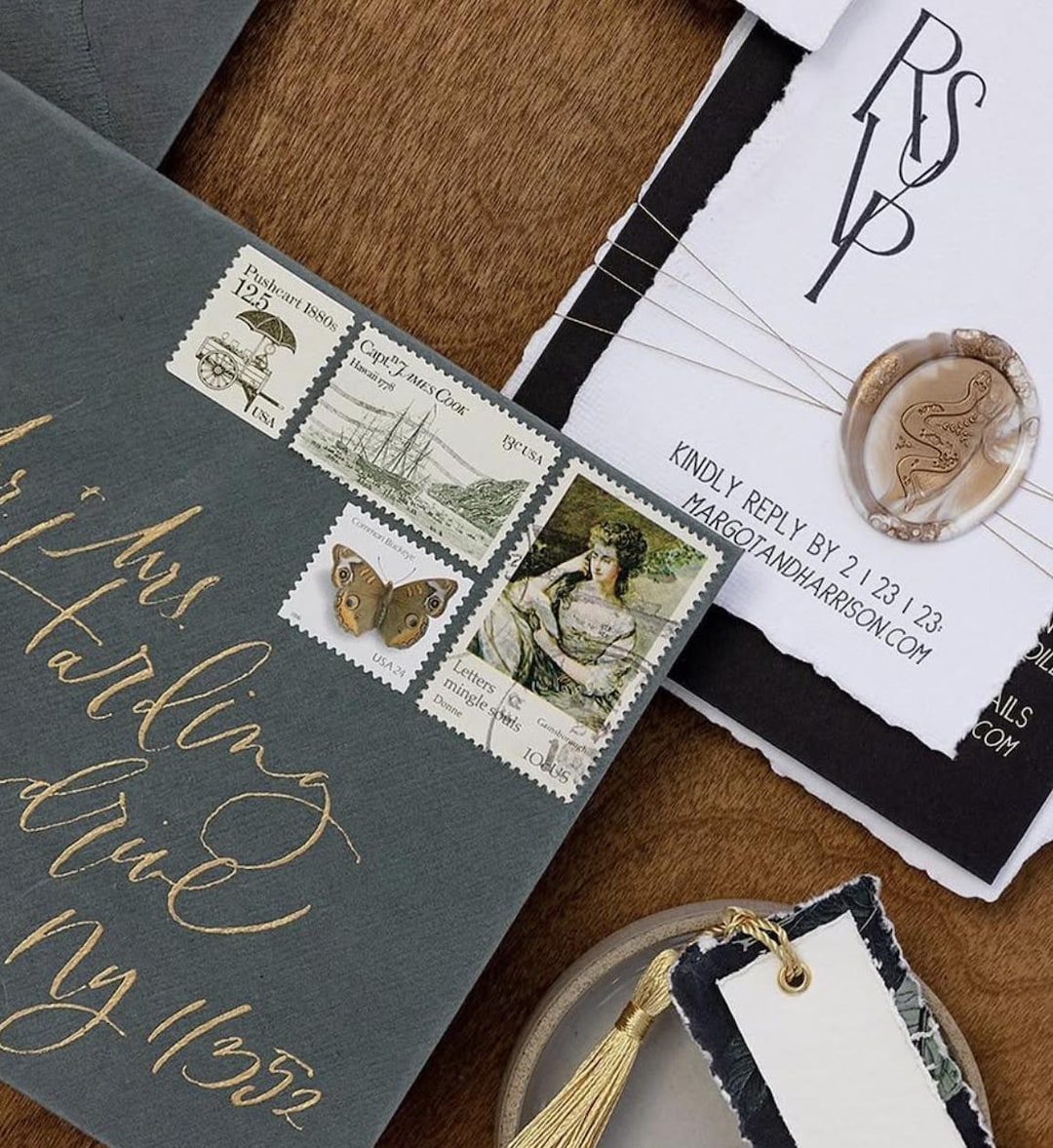 Bespoke Vintage Postage Stamp Set Curation for Wedding Invitations ...