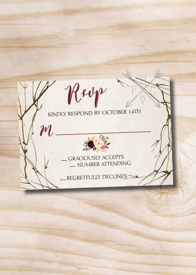 Rustic Wedding Invitation Response Card Invitation Suite Etsy