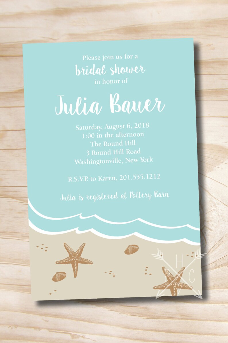 Beach Bridal Shower Invitation Ocean Sand Destination Wedding Etsy
