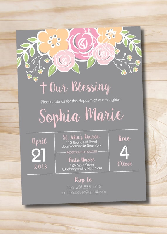 Baptism Invitation Girl, Baptism Invitation Girl, Floral Baptism Invitation, Girl Baptism Invite Il_570xn