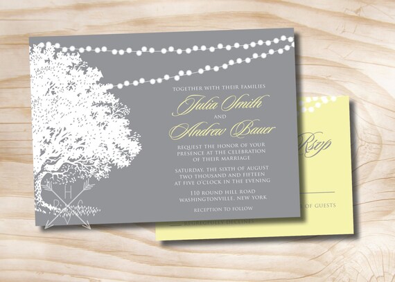 Oak Tree String of Lights Wedding Invitation and Response Card Invitation Suite Il_570xn