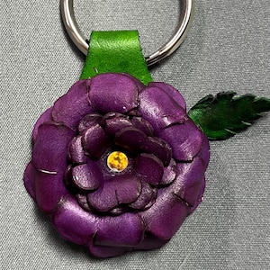 Handcrafted Leather Purple Rose Keychain