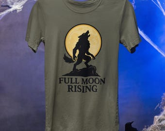 Full Moon Rising Shirt, Werewolf Halloween Tee, Spooky Moonlight Howling Wolf Top, Gothic Horror T-Shirt