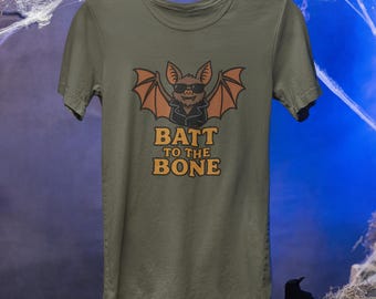 Batt To The Bone Halloween Shirt, Funny Bat Graphic Tee, Spooky Vampire Bat T Shirt, Halloween Unisex Top