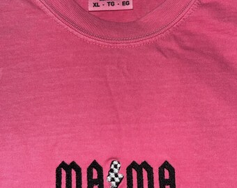 Mama checkered lightning bolt embroidered shirt!