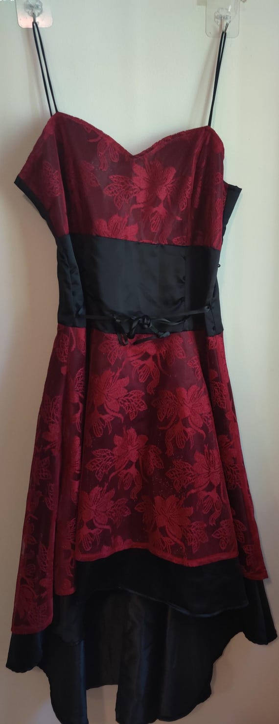Vintage Style V-Neck Lace up a Line with layered High Low skirt.  Size L