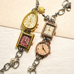 Vintage Gold Watch Bracelet, Gold Watch Bracelet Wristwatch, Handmade Retro Wristwatch, Charms watch, Jewelry Gift for Her