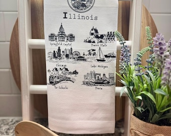 Illinois Tea Towel | Illinois State Gift | Kitchen Towel | State Pride Souvenir