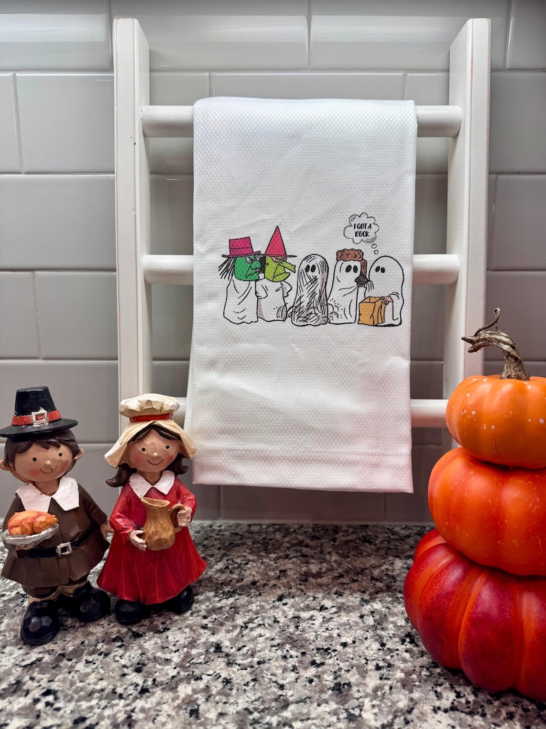 Halloween Dish Towel - Charlie Brown Halloween Costume - Funny Halloween Gift - Halloween Kitchen Decor - Kitchen Towel - Gift for Her image 1