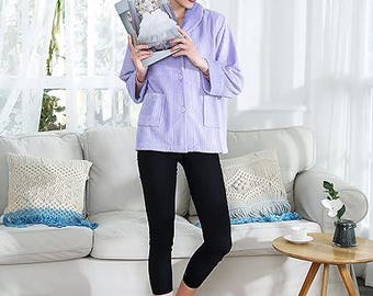 Loungees Women's Drop Needle Coral Fleece Shawl Collar Button FrontBed Jacket