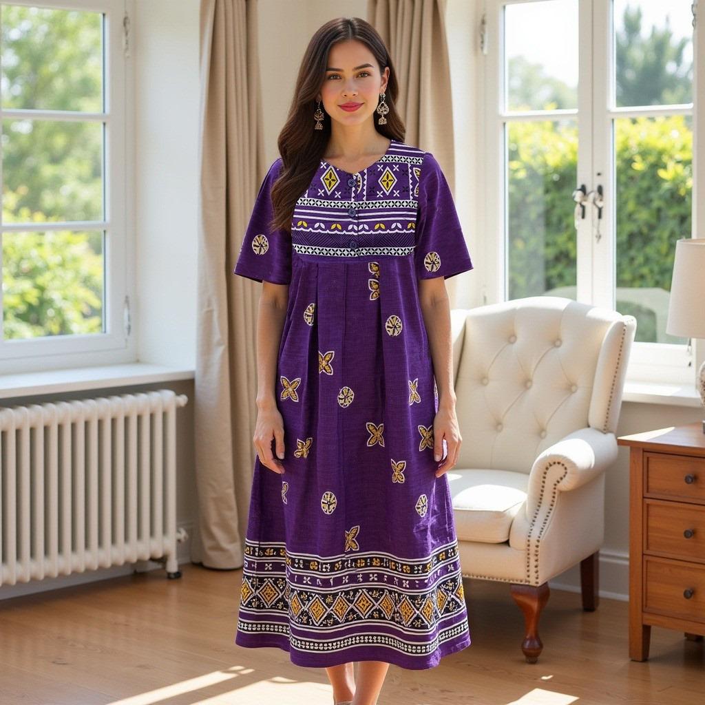 loungees cotton dresses Loungees Women's Short Sleeve Royal Breezy Cotton Gauze Lounger House Dress -Square Neck and Pockets, Size: Large, Blue