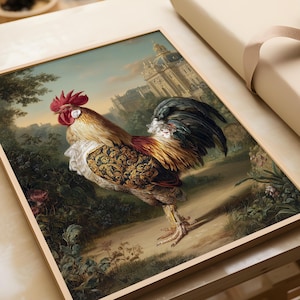 Versailles Rooster – Ready to Hang Framed Print, Royal Chicken Wall Art, French Vintage Animal Decor