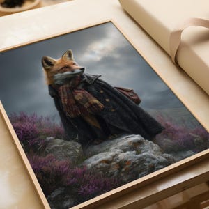 Highland Fox – Ready to Hang Framed Print, Elegant Fox Wall Art, Cottagecore Woodland Decor