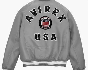 Men's Avirex Real Leather Bomber Jacket American Flight Style Jacket