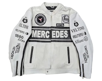 Mercedes White Leather Genuine Cowhide Biker Motorcycle Leather