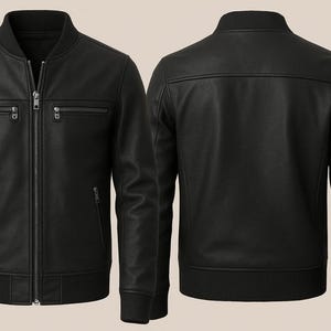 Men&#39;s Genuine Real Black Leather Jacket Biker Style Motorcycle Jacket