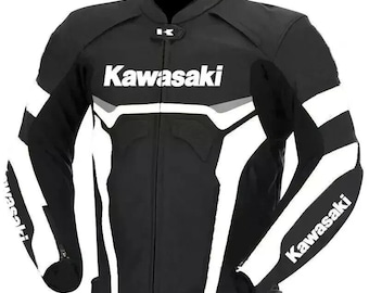Men's Kawasaki Motorbike Genuine Cowhide Biker Motorcycle Leather Jacket