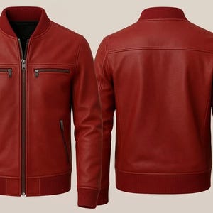 Men&#39;s Genuine Real Red Leather Jacket Biker Style Motorcycle Jacket