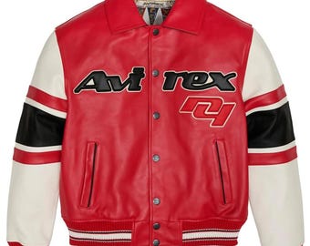 Men's Avirex Real Leather Bomber Jacket American Flight Style Jacket