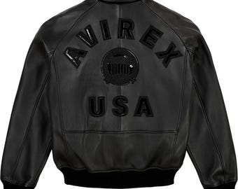 Chaqueta de aviador Avirex negra auténtica estilo aviador americano, 100% piel de cordero