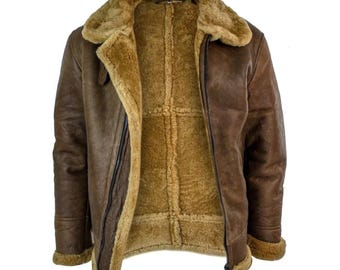 Chaqueta de piloto de la RAF de piel de oveja para hombre: chaqueta bomber de cuero con forro de piel de oveja