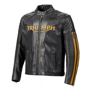 Men&#39;s Black Cowhide Leather Triumph Braddan Air Racer Biker Jacket
