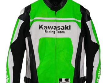 Kawasaki Racing Team Leather Jacket – Green White Black Motorcycle Biker Gear