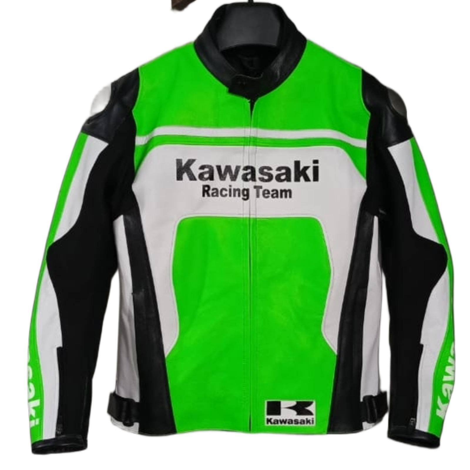 Kawasaki Racing Team Leather Jacket – Green White Black Motorcycle