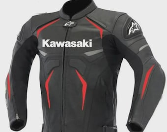 Chaqueta de motociclista de cuero Kawasaki MotorGP: armadura de carreras de cuero vacuno